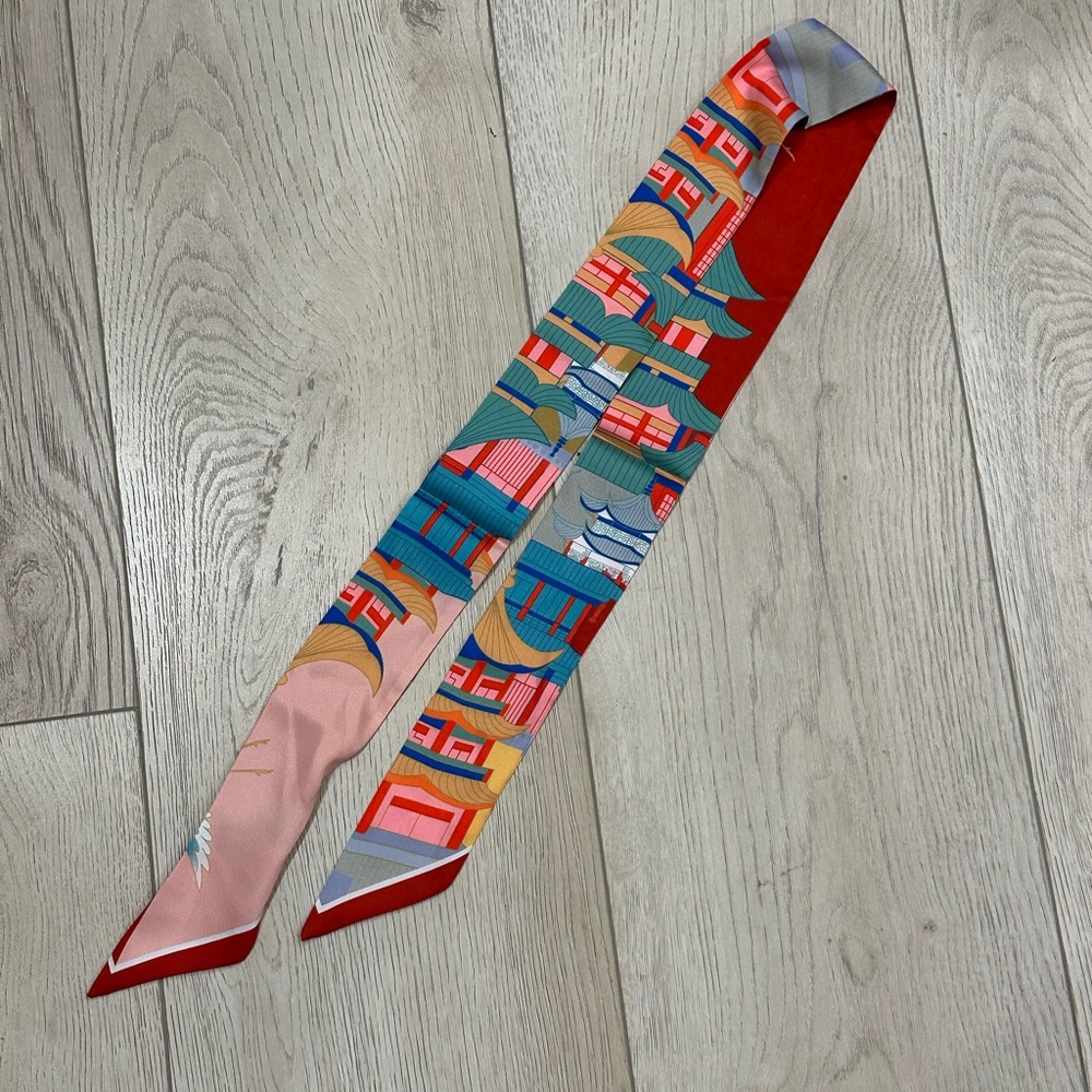 Nordstrom Red and Blue Silk-Feel Scarf